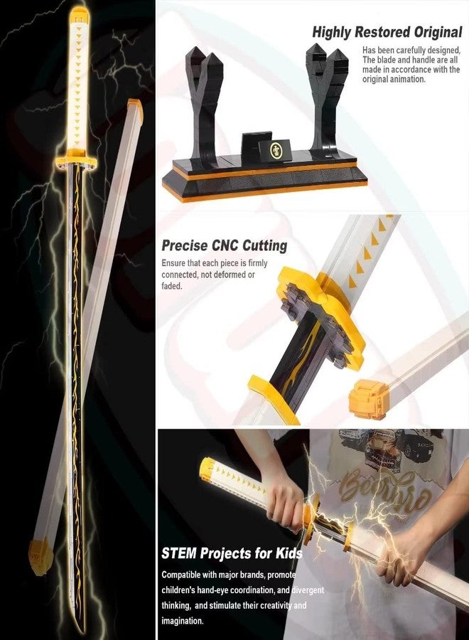 Jorumo Swords Building Set, 39in Zenitsu Sword Building Block with Scabbard and Stand, Katana Gift for Boy, 956 Pcs - Image 3